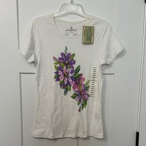 Greensource White Tee with Purple Floral Design